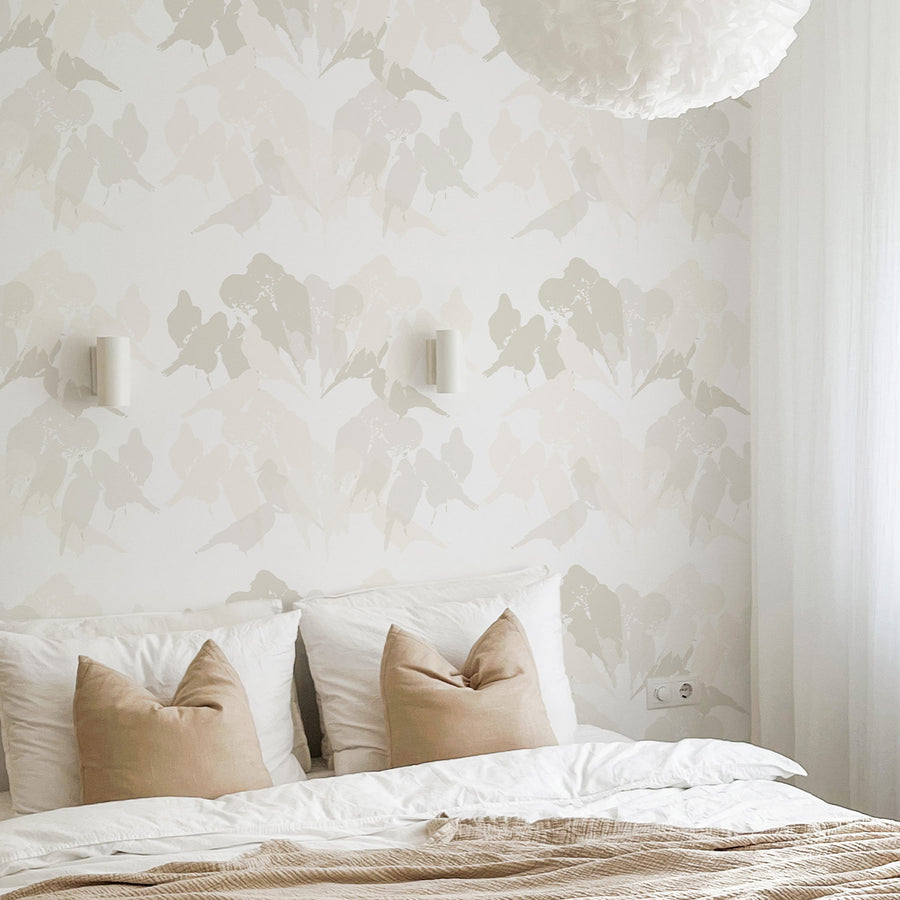 Japandi Style Watercolor Birds Wallpaper