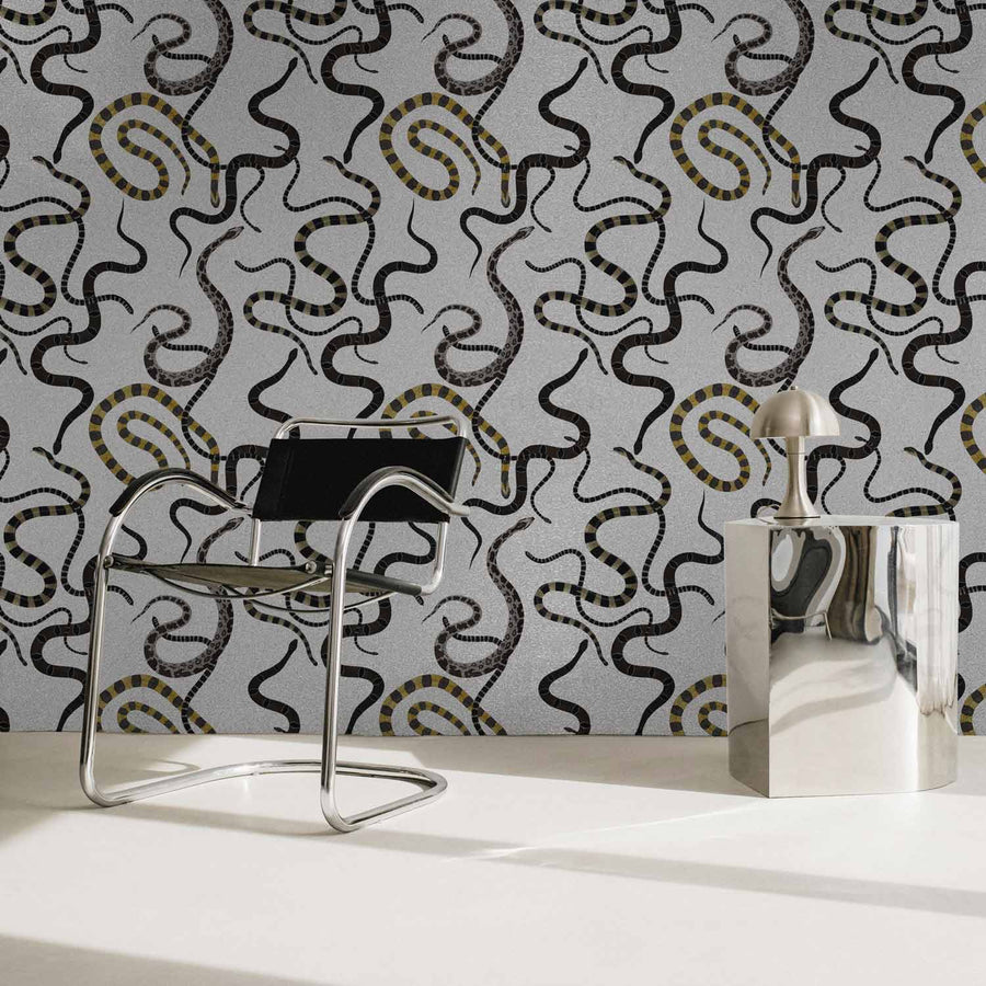 Silver Snake Metallic Wallpaper