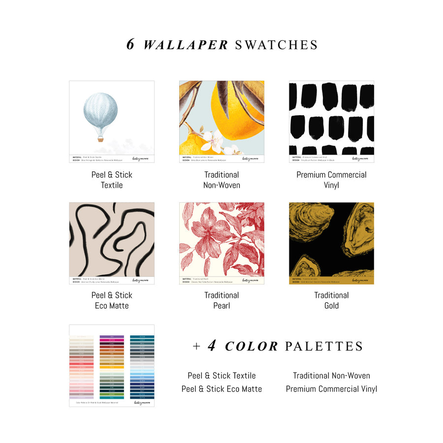 Wallpaper materials and designs included in designer swatch book by Livettes Wallpaper