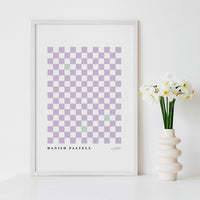 lavender checkered art poster inspired by danish pastels