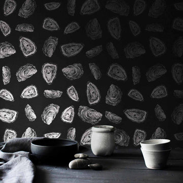 Silver Abstract Oysters Metallic Wallpaper