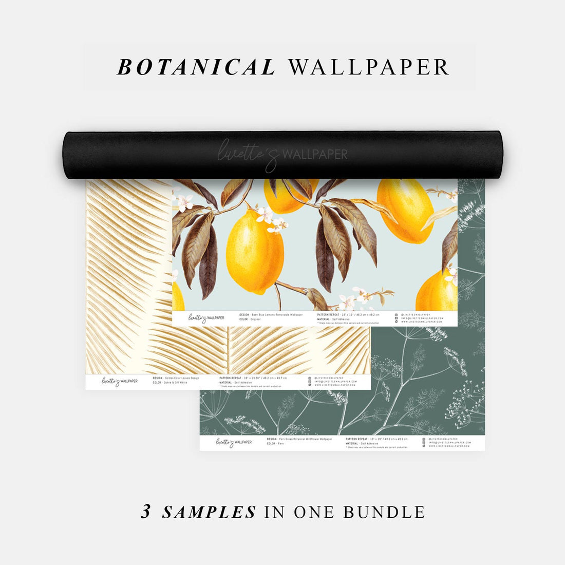 Wallpaper Sample Bundle - 3 Botanical Wallpaper Design Samples