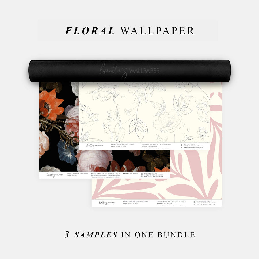 Wallpaper Sample Bundle - 3 Floral Wallpaper Design Samples