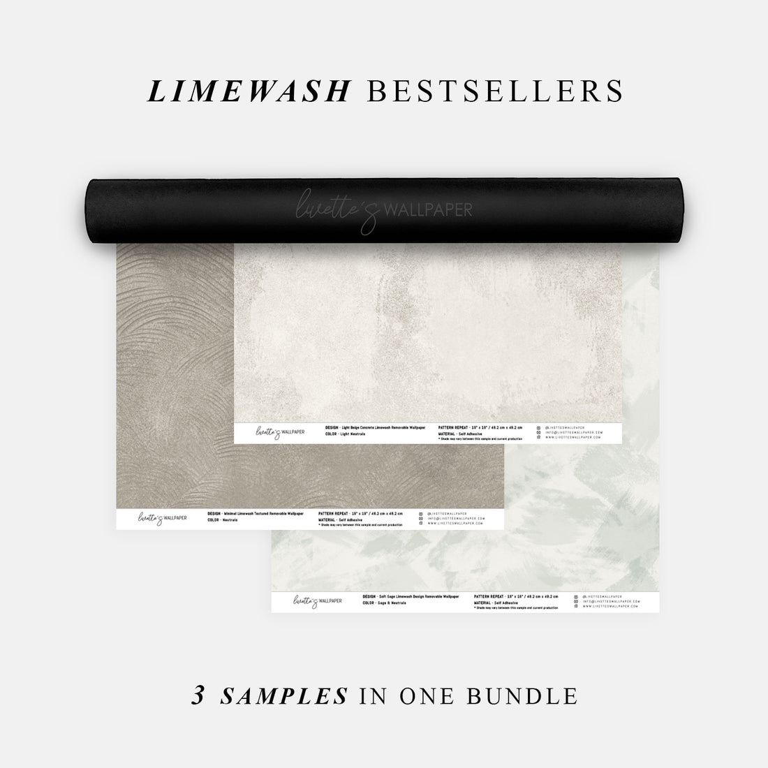 Wallpaper Sample Bundle - 3 Limewash Wallpaper Samples