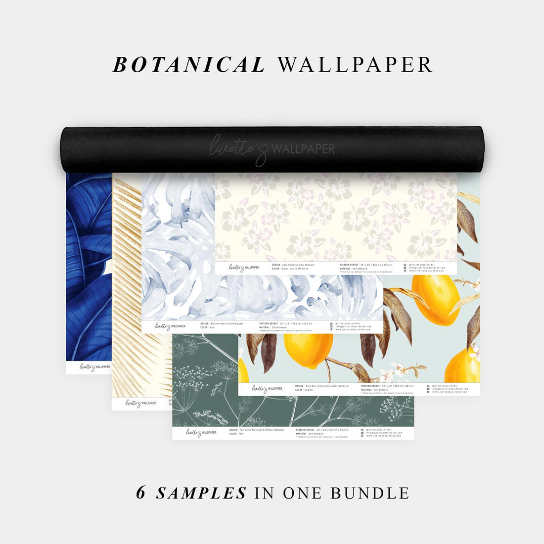 Wallpaper Sample Bundle - 6 Botanical Wallpaper Design Samples