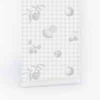 printed fruits on gingham pattern wallpaper peel and stick