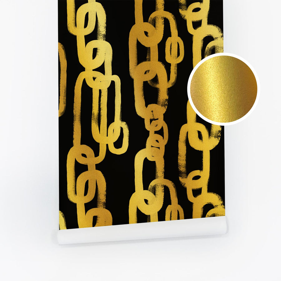 Gold Chain Pattern Metallic Wallpaper