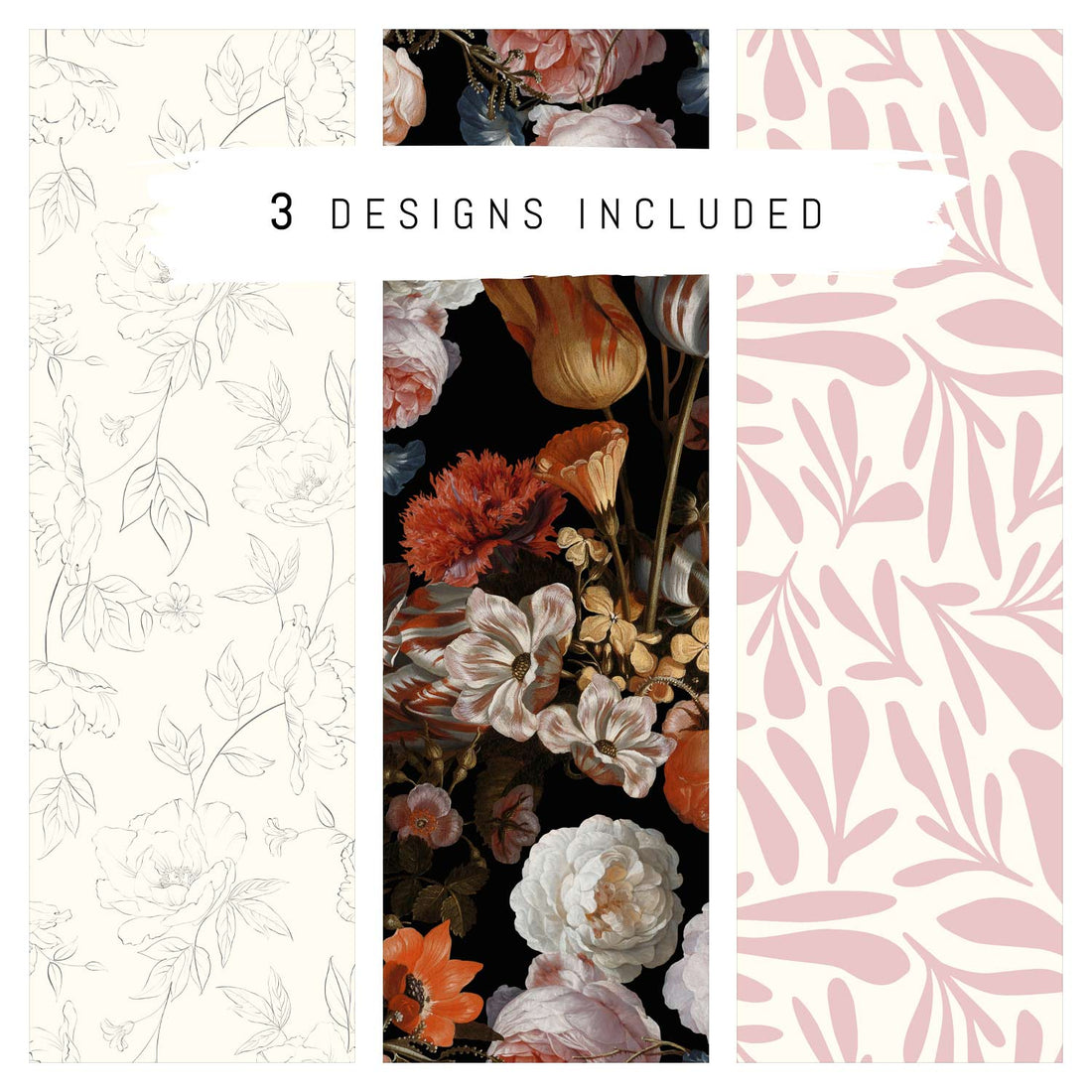 Wallpaper Sample Bundle - 3 Floral Wallpaper Design Samples