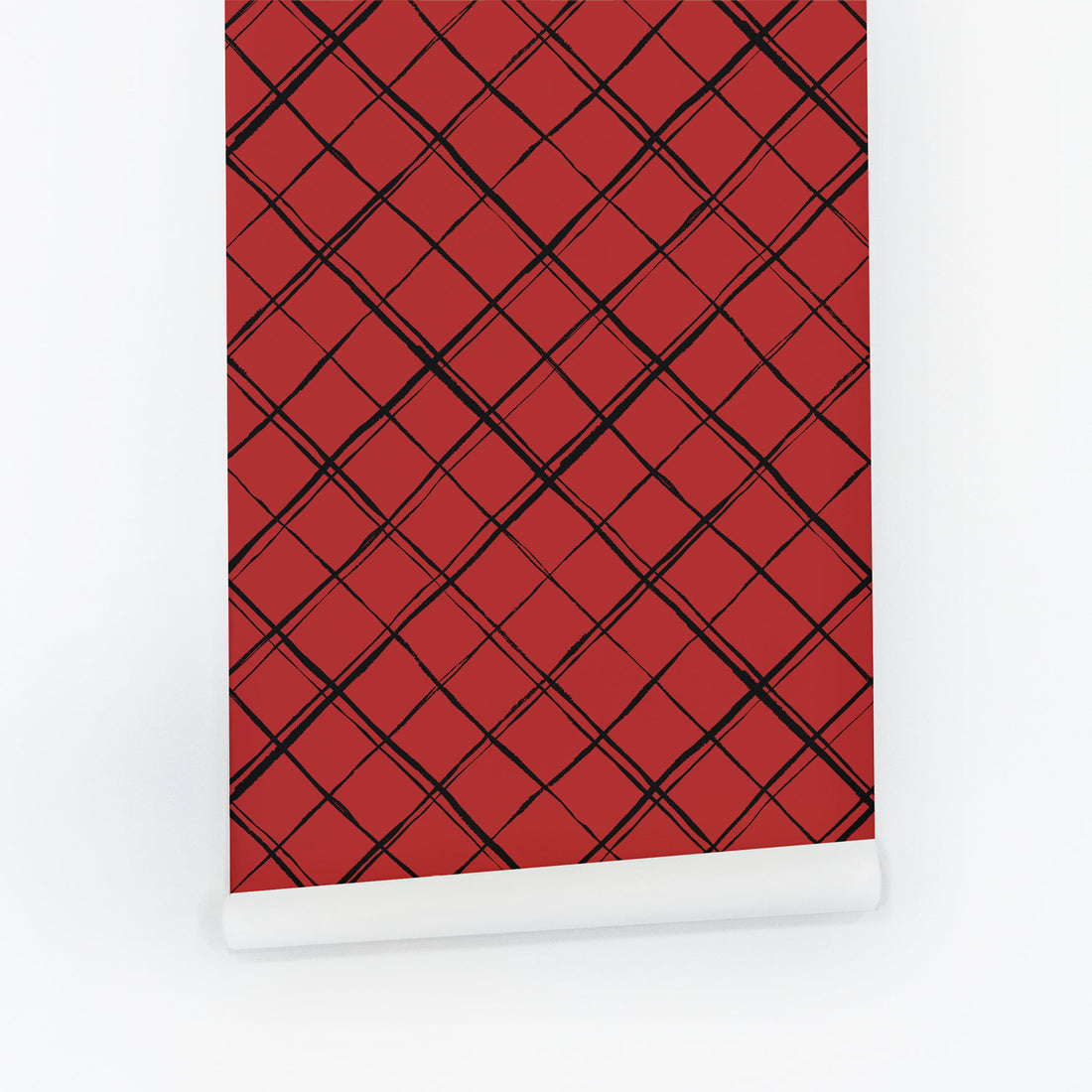 Red Minimal Plaid Print Removable Wallpaper