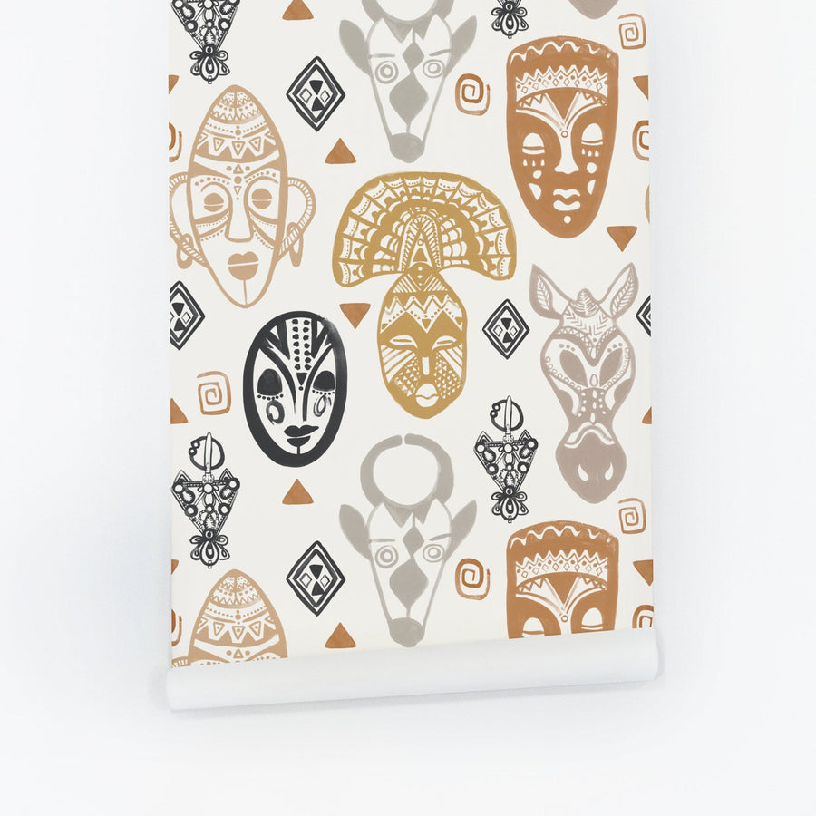 neutral african wallpaper with masks