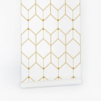 Faux gold removable wallpaper with geometric pattern