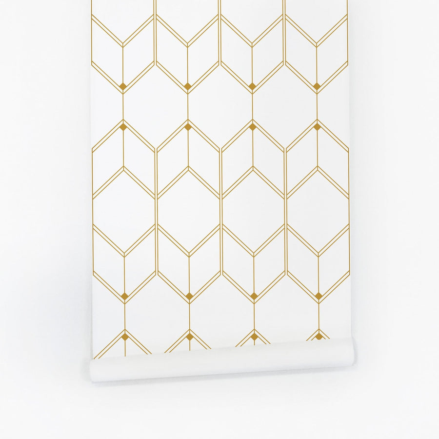 Faux gold removable wallpaper with geometric pattern