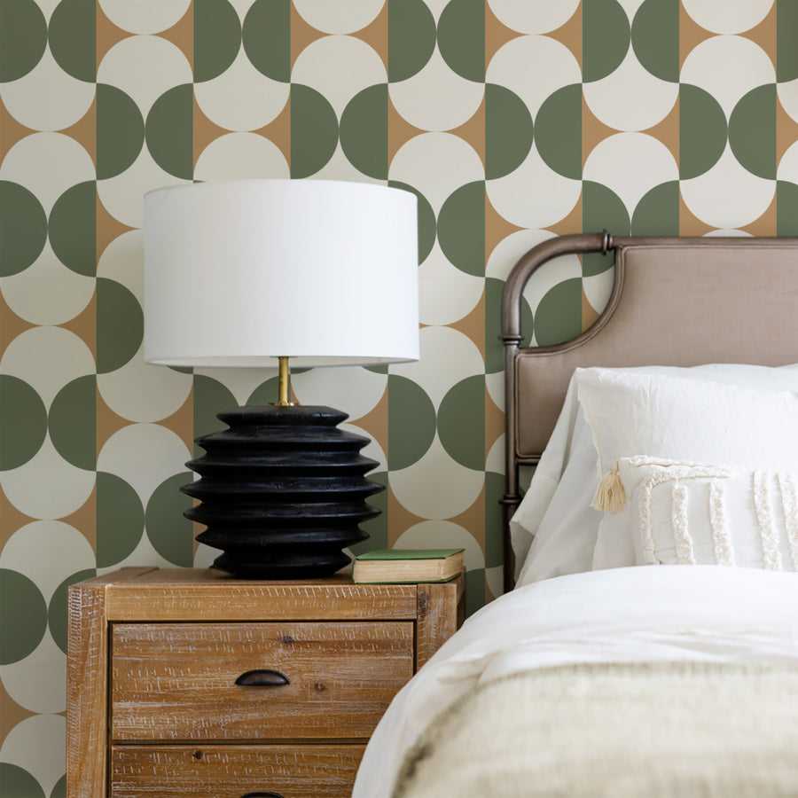 Green Modern Geometric Scallop Print Wallpaper