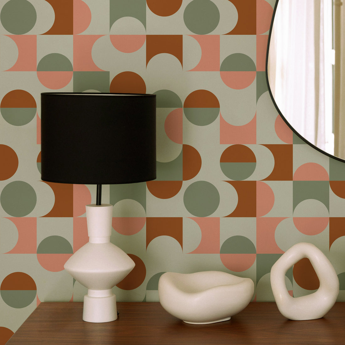 Warm Tone Vintage Retro Geometric Design Wallpaper