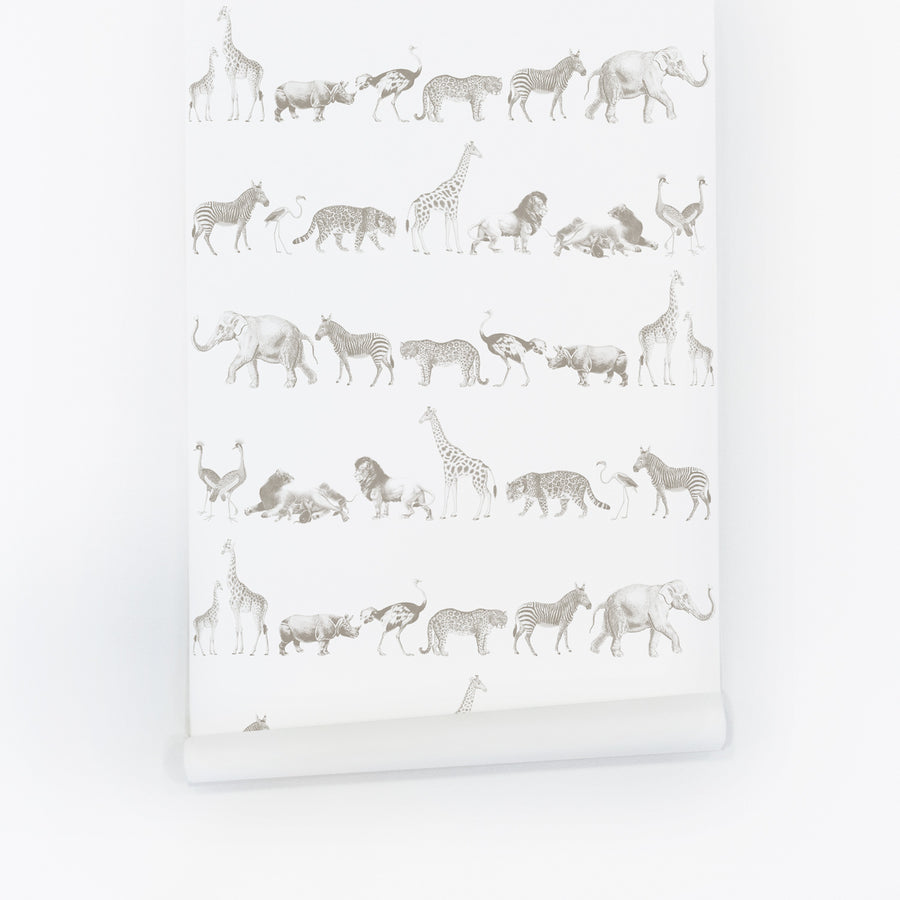 Taupe Color Vintage Safari Animal Wallpaper