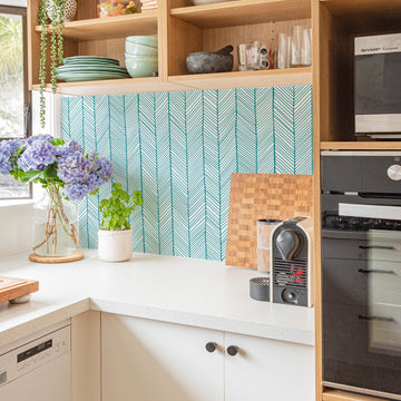 light kitchen design with bright backsplash