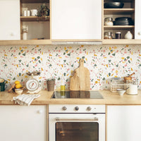 terrazzo peel and stick backsplash in white kitchen