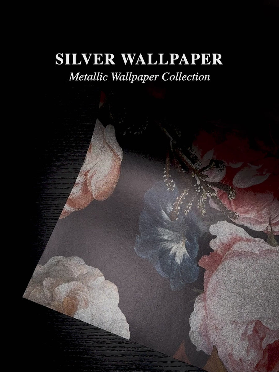 Silver Flower Bouquet Metallic Wallpaper