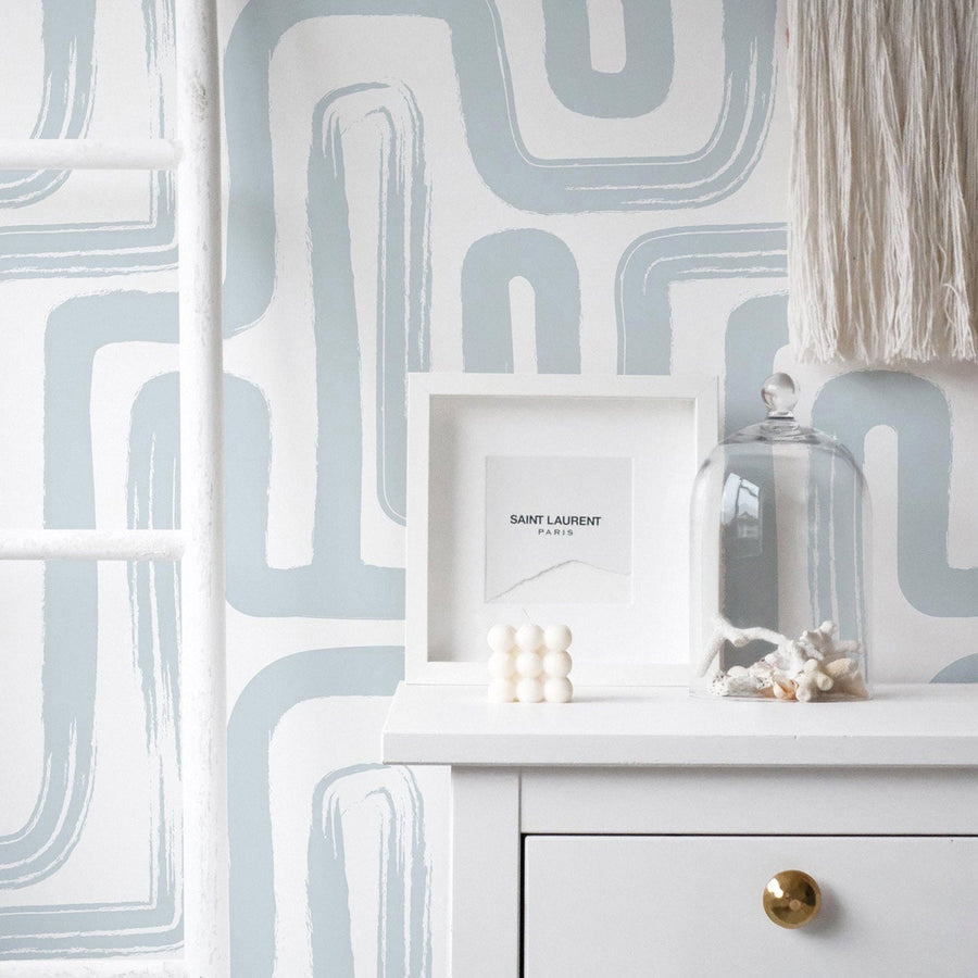 pastel blue maze inspired wallpaper design