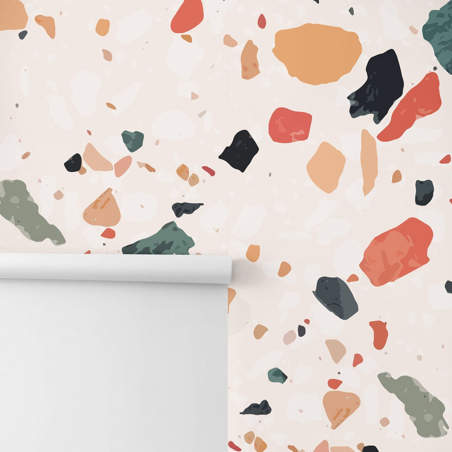 bright terrazzo print wallpaper close up with texture